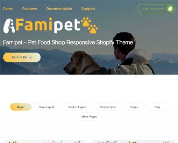 Shopify响应式宠物猫狗粮食品用品跨境电商外贸网店主题模板Famipet